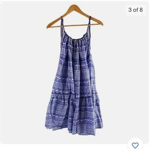 Carolina K blue and white oversized tiered dress with chicken print and design